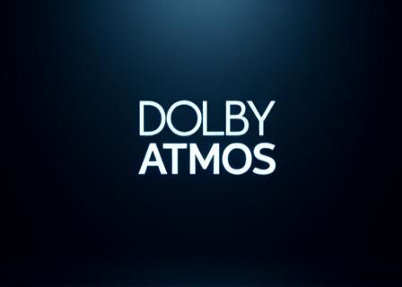 Official Dolby Atmos logo on a dark, textured background