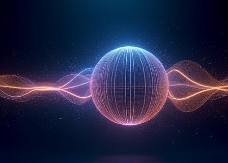 Abstract visualization of sound waves moving in a 3D spherical space