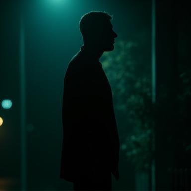 Dramatic still image from the short film 'Noite Adentro', showcasing atmospheric lighting