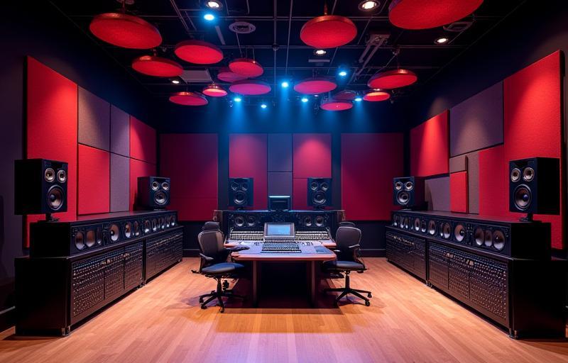Multi-speaker array setup for immersive audio mixing in the Dolby Atmos certified room